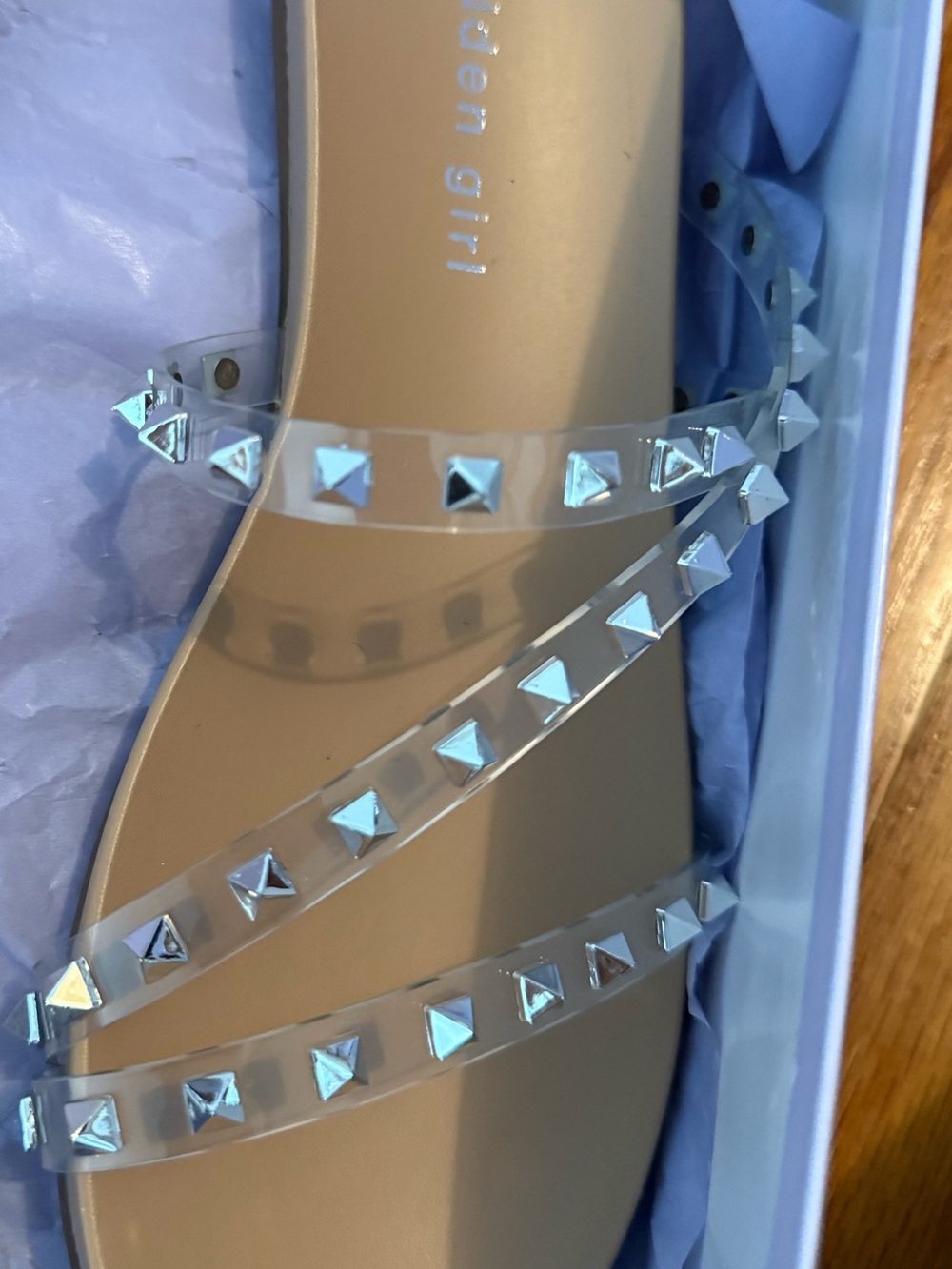 Madden Girl Nude Clear Studded Slide Sandals